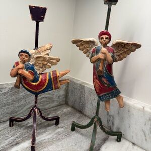 Vintage Colorful Metal Angel Candle Holders